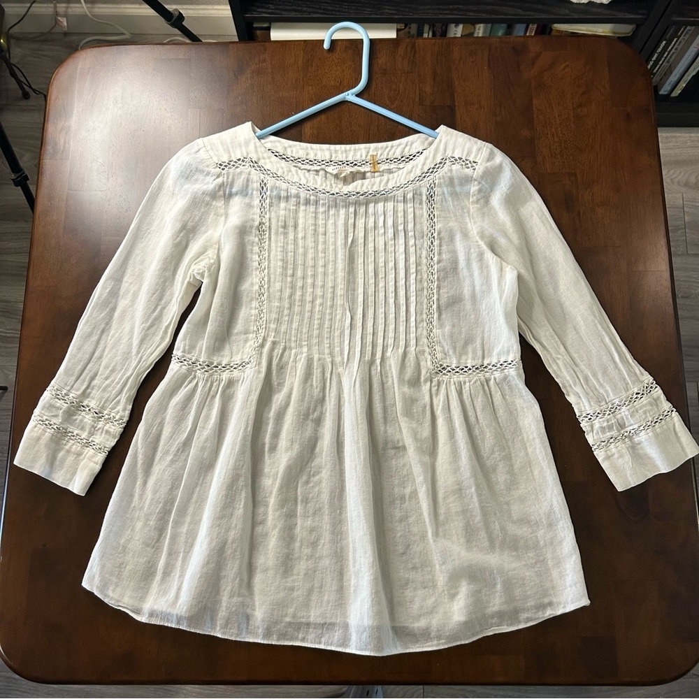 Rebecca Taylor white pintuck lace detailed shirt size 4